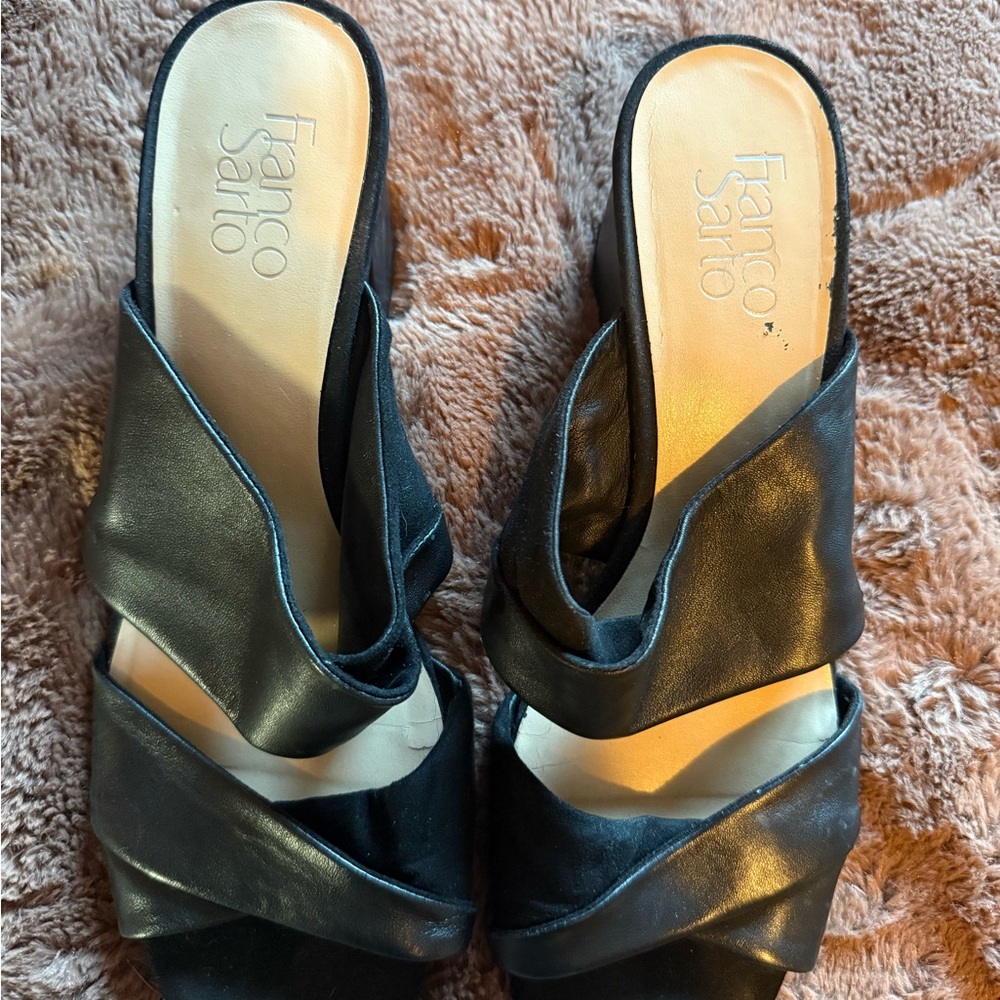Franco Sarto Black Leather Mules